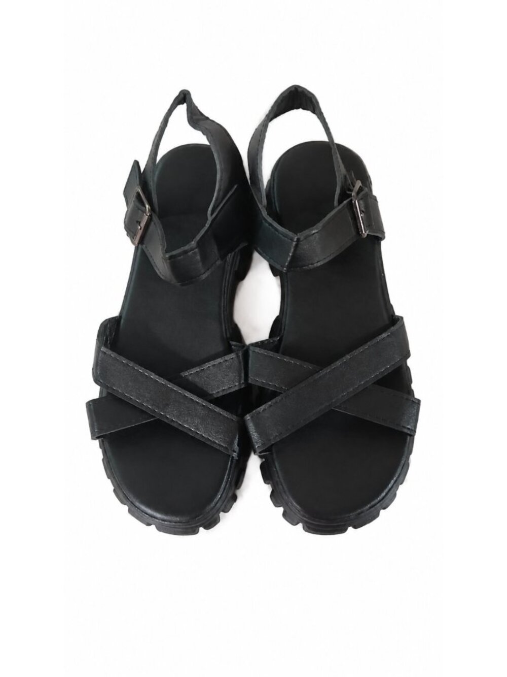 Black Chunky Platform Sandals Womens EU 40 Y2K Lug Sole Strappy Buckle Goth NWOT